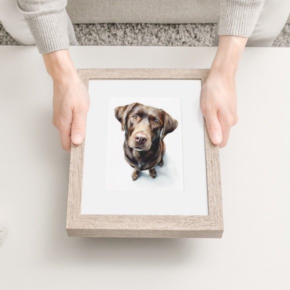 Watercolor Brown Labrador Retriever Dog Portrait Wall Art Print, Unframed - Picture 6 of 7